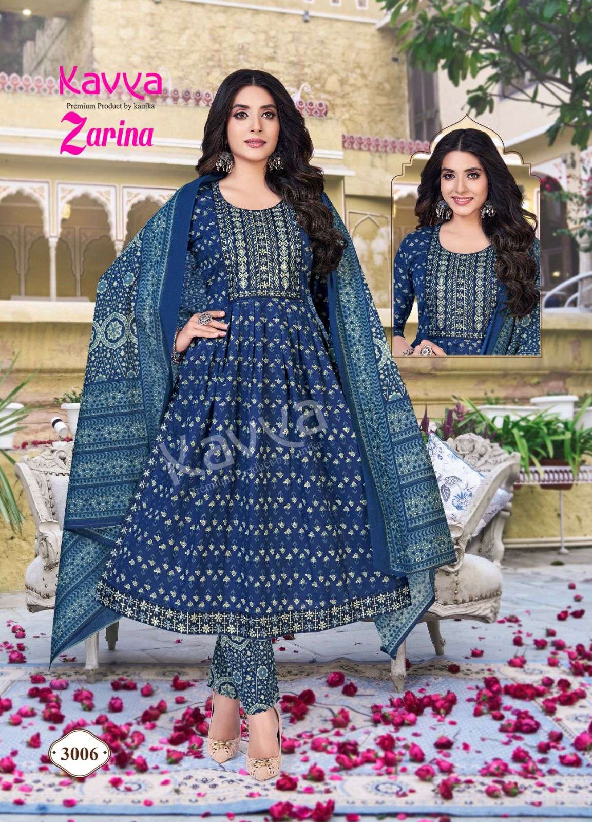 ZARINA VOL 3 MAL COTTON +EMBRODERYWORK KURTI WITH COTTON PANT AND MAL DUPATTA BY KAVYA BRAND 3006